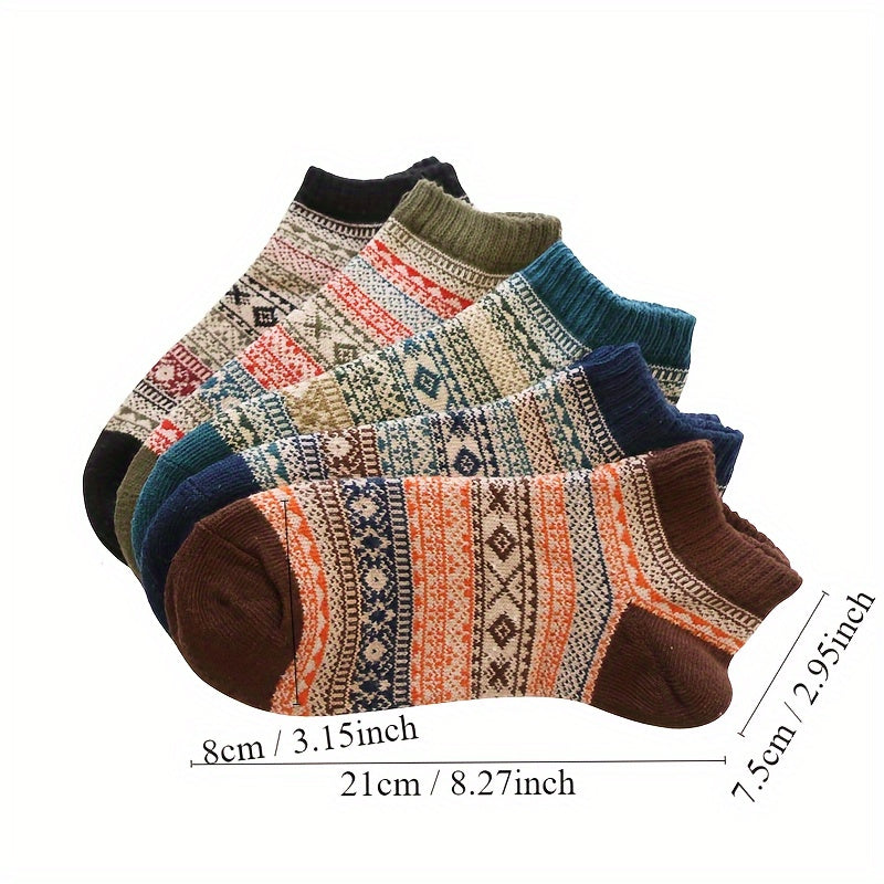 Zaventral 5 Pairs Women's Vintage Wool Blend Crew Socks - Ethnic Pattern Thick Winter Socks