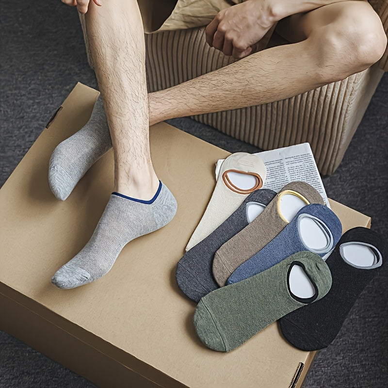 Zaventral 7 Pairs Men's Mesh Breathable No Show Socks - Non-Slip Shallow Mouth Cotton Blend Socks