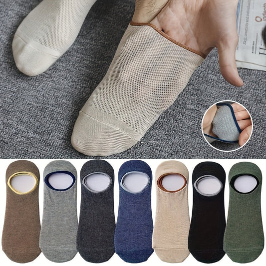 Zaventral 7 Pairs Men's Mesh Breathable No Show Socks - Non-Slip Shallow Mouth Cotton Blend Socks