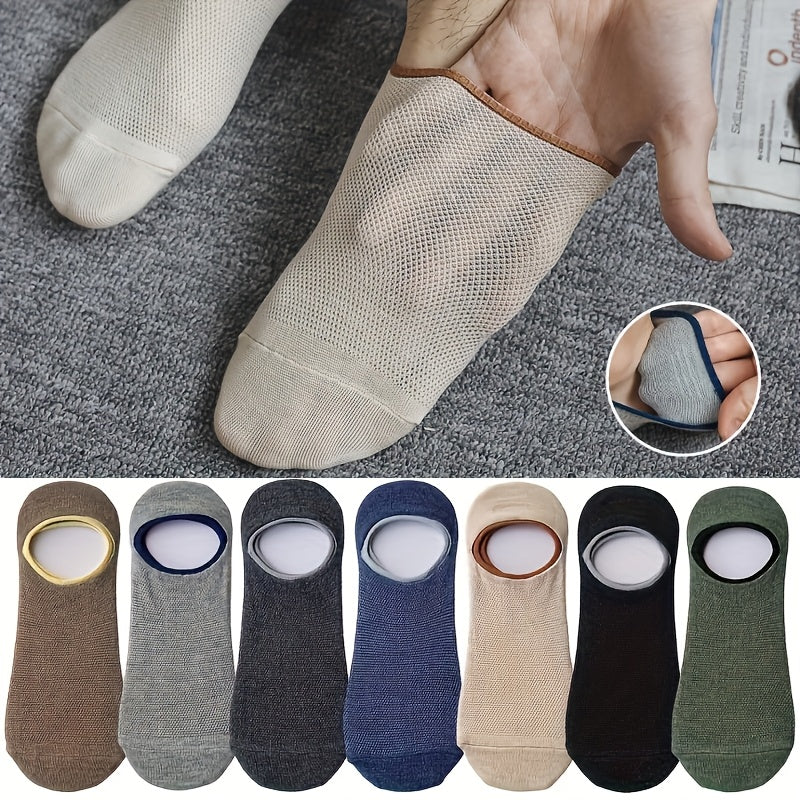 Zaventral 7 Pairs Men's Mesh Breathable No Show Socks - Non-Slip Shallow Mouth Cotton Blend Socks