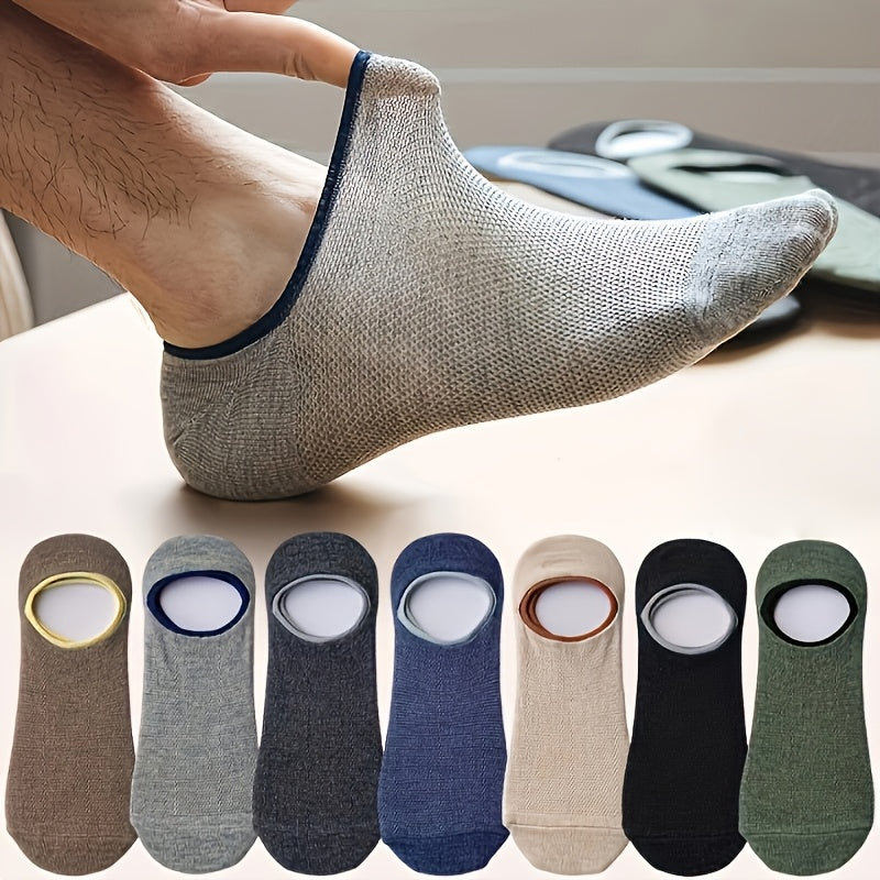 Zaventral 7 Pairs Men's Mesh Breathable No Show Socks - Non-Slip Shallow Mouth Cotton Blend Socks